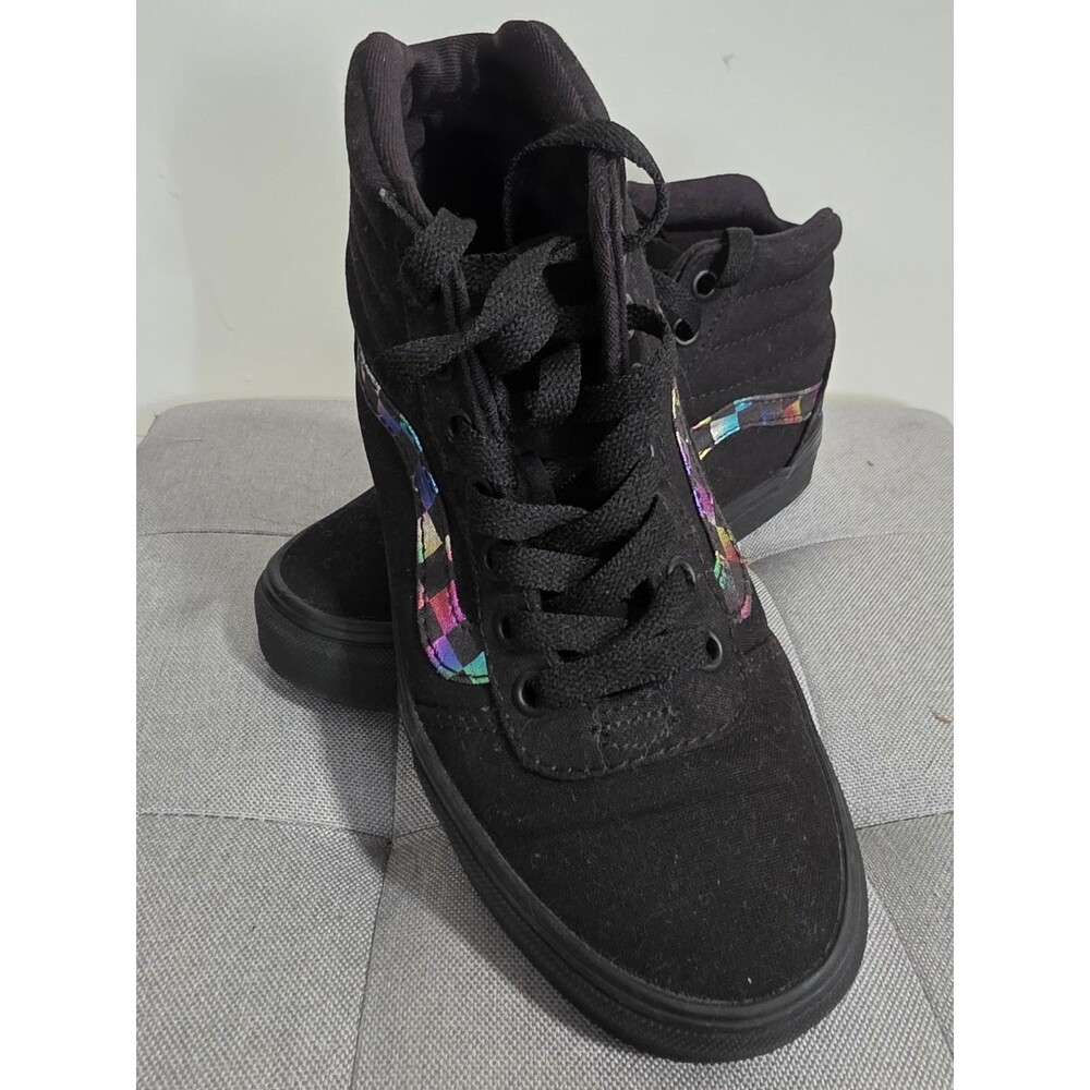 Cute VANS WardHi Metallic Iridescent/Black SK8-Hi Skate Shoes Kids Boy Girl Sz 5